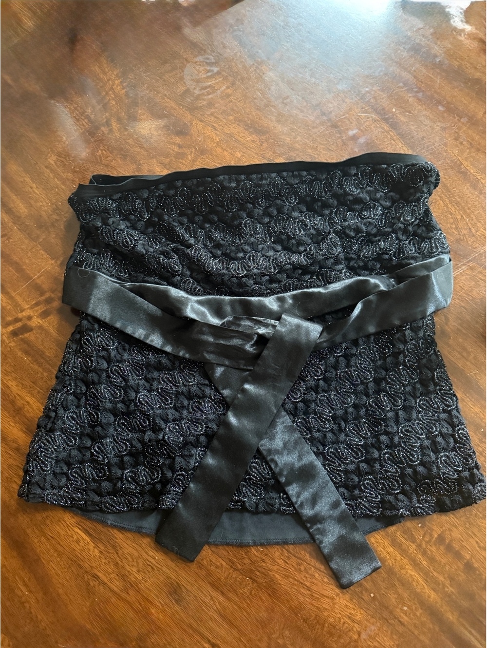studio 1940 black textured strapless top with satin waist tie xl